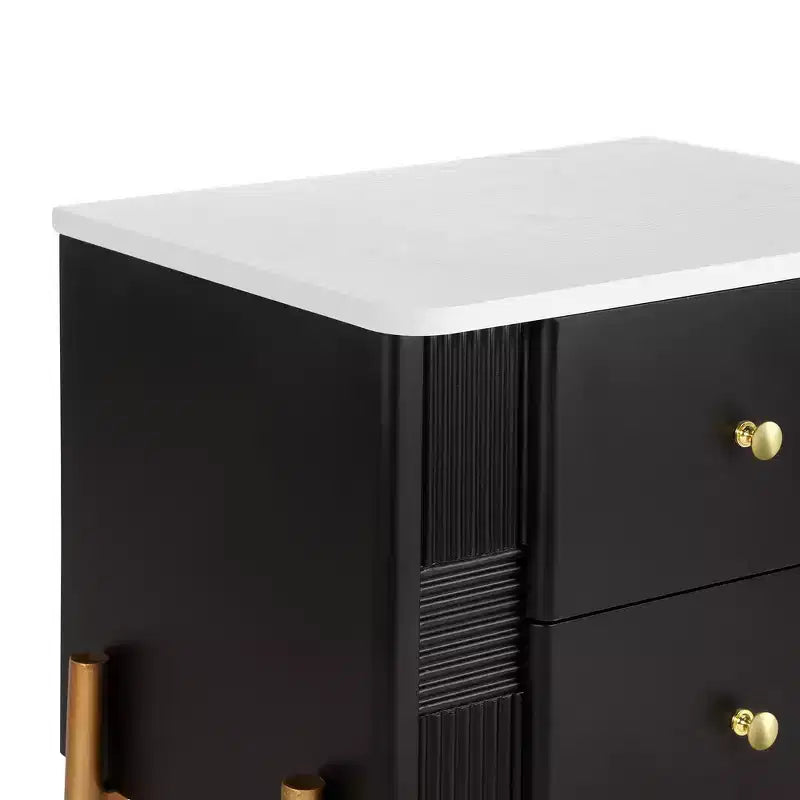 Whisen Modern Minimalist Nightstand with 2 Storage Drawer, Golden Metal Handles and Legs, Unique Textured Design