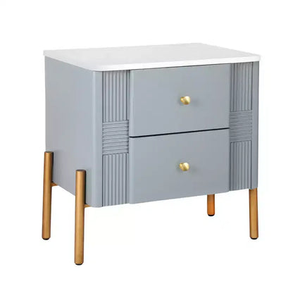Whisen Modern Minimalist Nightstand with 2 Storage Drawer, Golden Metal Handles and Legs, Unique Textured Design