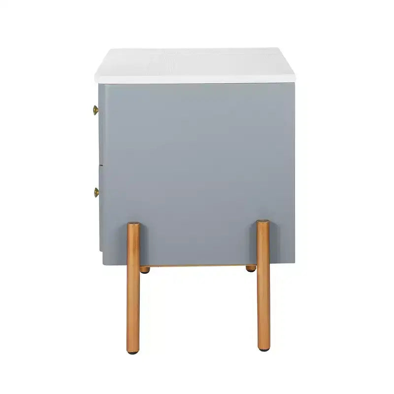Whisen Modern Minimalist Nightstand with 2 Storage Drawer, Golden Metal Handles and Legs, Unique Textured Design