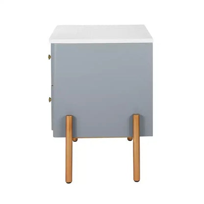 Whisen Modern Minimalist Nightstand with 2 Storage Drawer, Golden Metal Handles and Legs, Unique Textured Design