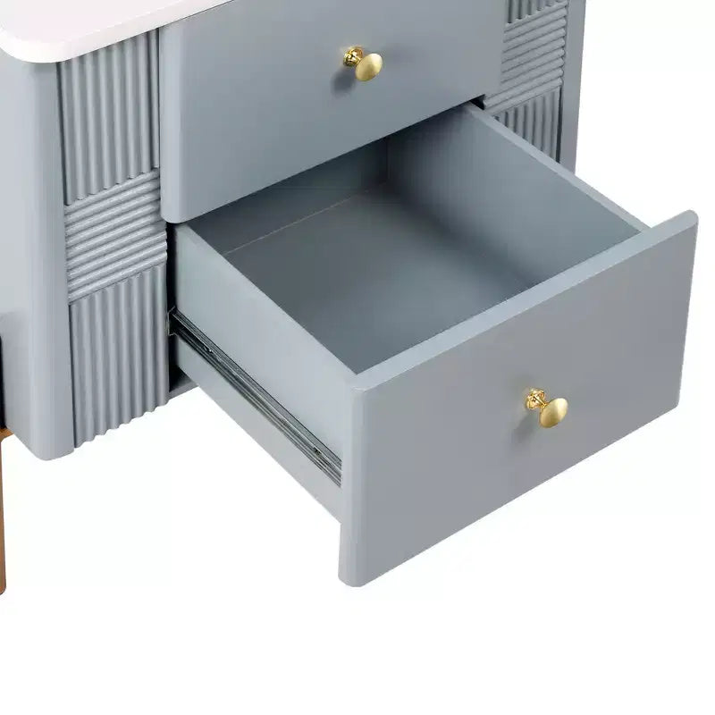 Whisen Modern Minimalist Nightstand with 2 Storage Drawer, Golden Metal Handles and Legs, Unique Textured Design