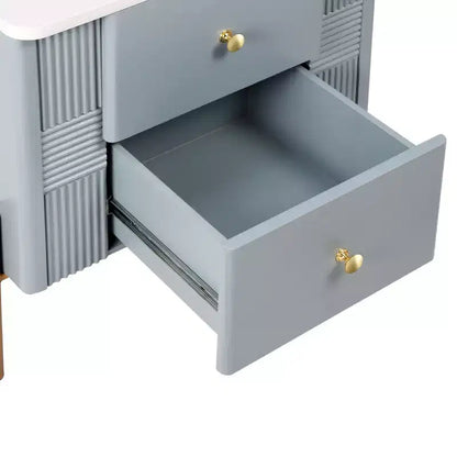 Whisen Modern Minimalist Nightstand with 2 Storage Drawer, Golden Metal Handles and Legs, Unique Textured Design