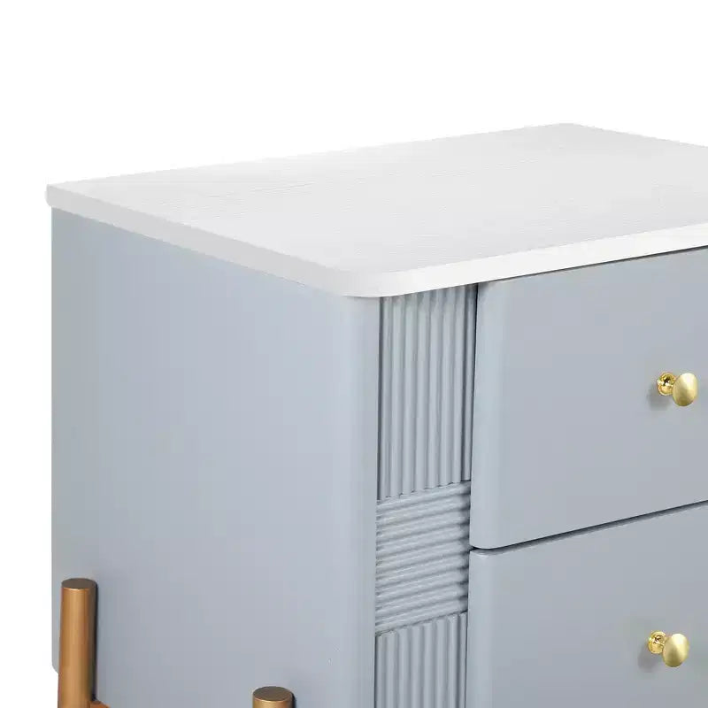 Whisen Modern Minimalist Nightstand with 2 Storage Drawer, Golden Metal Handles and Legs, Unique Textured Design