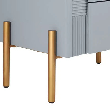 Whisen Modern Minimalist Nightstand with 2 Storage Drawer, Golden Metal Handles and Legs, Unique Textured Design