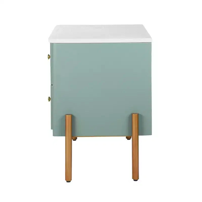 Whisen Modern Minimalist Nightstand with 2 Storage Drawer, Golden Metal Handles and Legs, Unique Textured Design