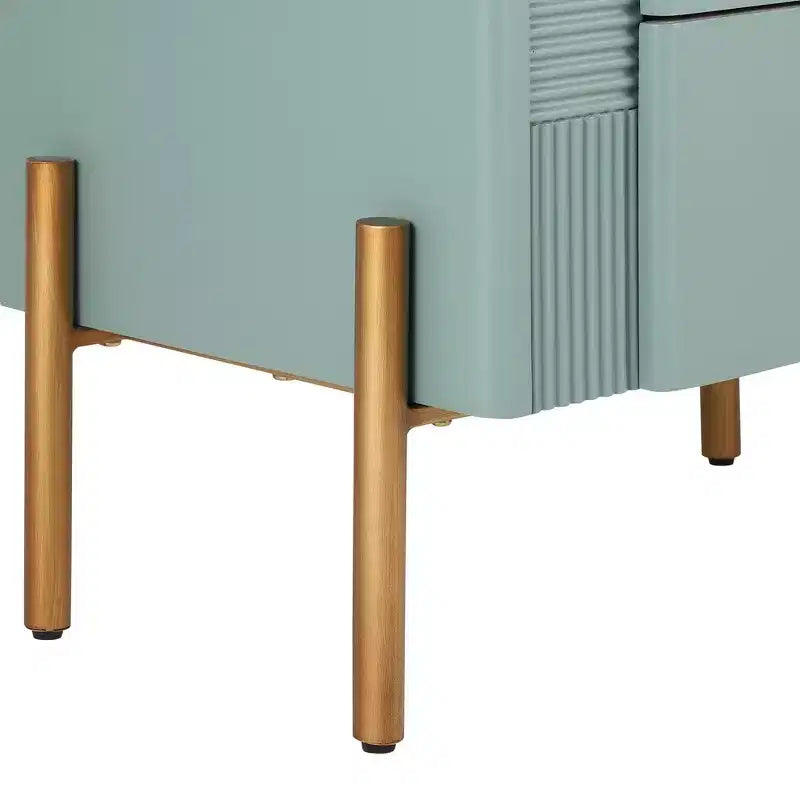 Whisen Modern Minimalist Nightstand with 2 Storage Drawer, Golden Metal Handles and Legs, Unique Textured Design
