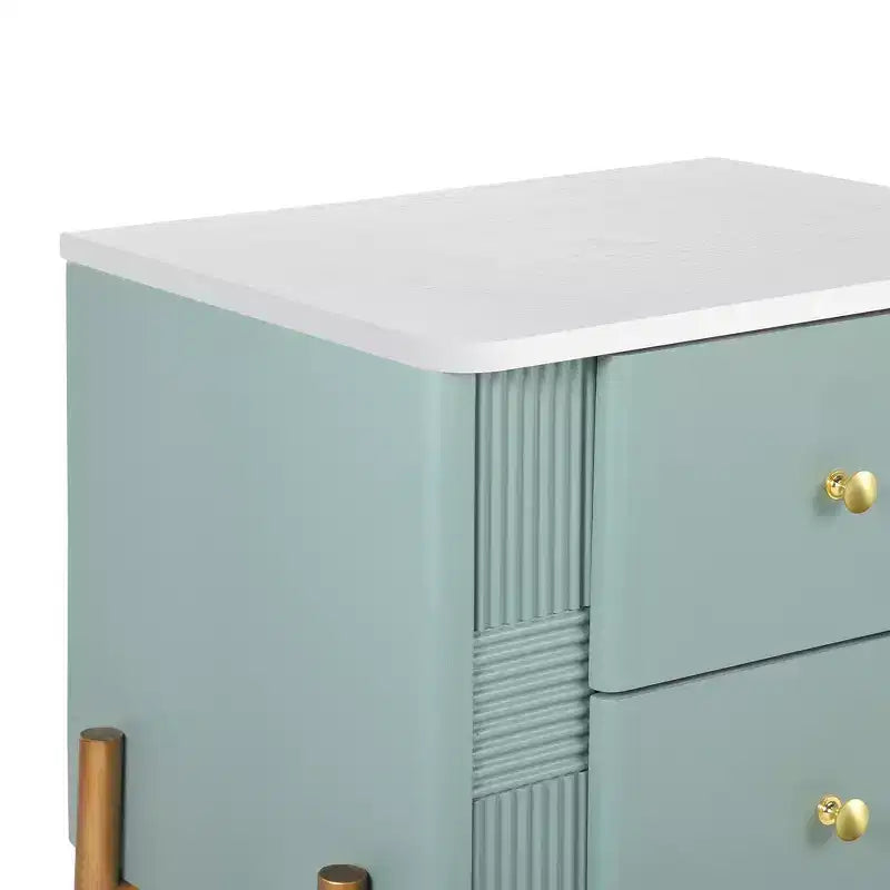 Whisen Modern Minimalist Nightstand with 2 Storage Drawer, Golden Metal Handles and Legs, Unique Textured Design
