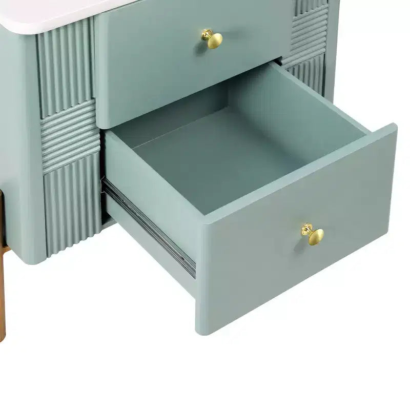 Whisen Modern Minimalist Nightstand with 2 Storage Drawer, Golden Metal Handles and Legs, Unique Textured Design