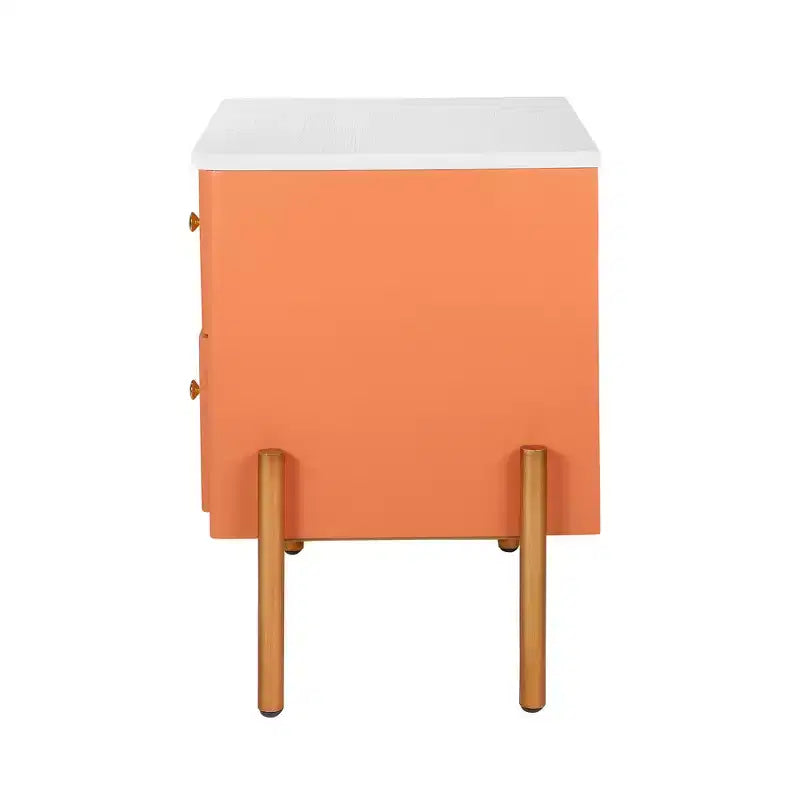 Whisen Modern Minimalist Nightstand with 2 Storage Drawer, Golden Metal Handles and Legs, Unique Textured Design