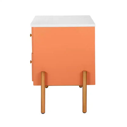 Whisen Modern Minimalist Nightstand with 2 Storage Drawer, Golden Metal Handles and Legs, Unique Textured Design