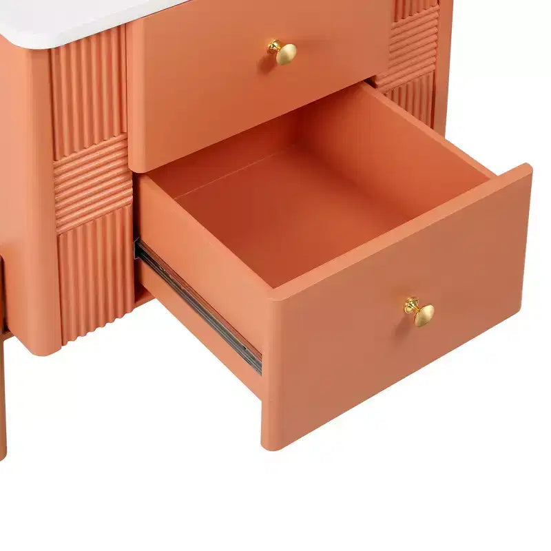 Whisen Modern Minimalist Nightstand with 2 Storage Drawer, Golden Metal Handles and Legs, Unique Textured Design