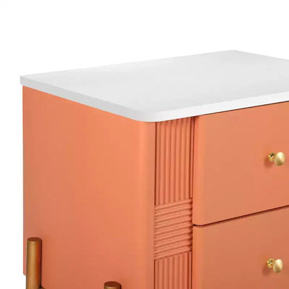 Whisen Modern Minimalist Nightstand with 2 Storage Drawer, Golden Metal Handles and Legs, Unique Textured Design
