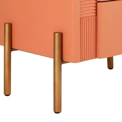Whisen Modern Minimalist Nightstand with 2 Storage Drawer, Golden Metal Handles and Legs, Unique Textured Design