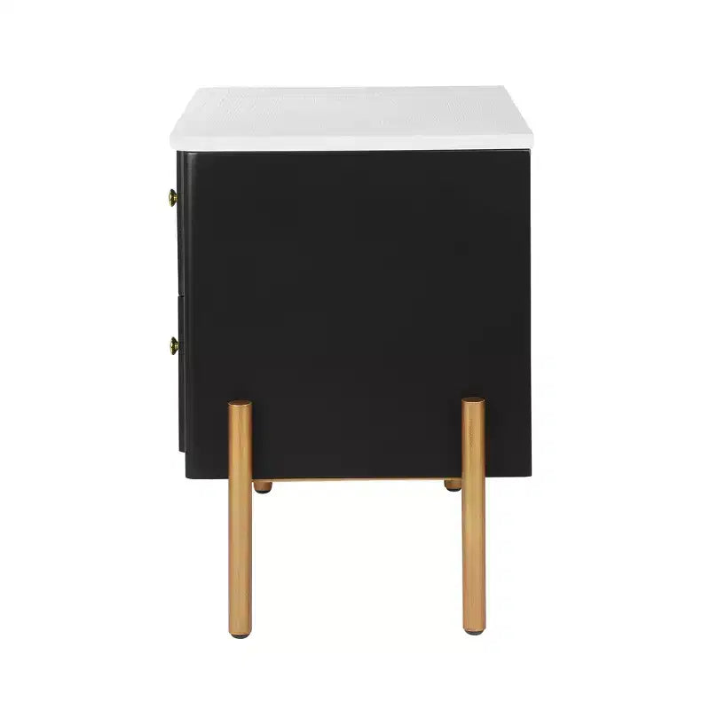 Whisen Modern Minimalist Nightstand with 2 Storage Drawer, Golden Metal Handles and Legs, Unique Textured Design