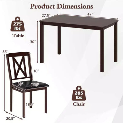 Costway 5 Piece Dining Table Set for 4 Rectangular Kitchen Table & 4 Chairs Dinette Set