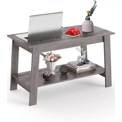 31,5 Table basse industrielle moderne avec rangement à 2 niveaux, table rectangulaire compacte en MDF et panneaux de particules pour salon et bureau