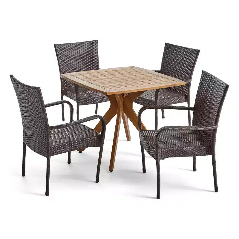 GDFStudio Tunica Ensemble de salle à manger d'extérieur 5 pièces en bois d'acacia et osier