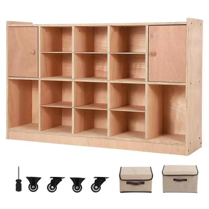 TROPOW Cubes de rangement avec 2 dispositifs anti-basculement, 4 roulettes et 2 boîtes pour la maison, l'école, la maternelle, Naturel