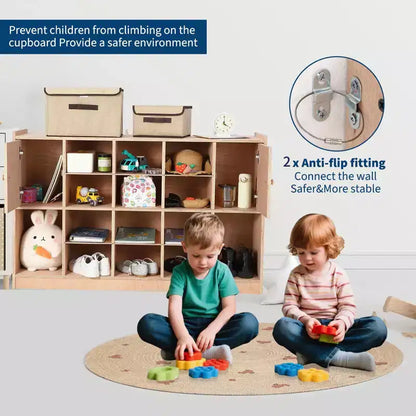 TROPOW Cubes de rangement avec 2 dispositifs anti-basculement, 4 roulettes et 2 boîtes pour la maison, l'école, la maternelle, Naturel