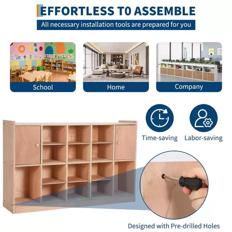 TROPOW Cubes de rangement avec 2 dispositifs anti-basculement, 4 roulettes et 2 boîtes pour la maison, l'école, la maternelle, Naturel