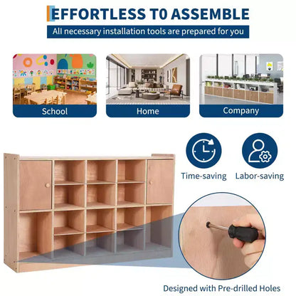 TROPOW Cubes de rangement avec 2 dispositifs anti-basculement, 4 roulettes et 2 boîtes pour la maison, l'école, la maternelle, Naturel