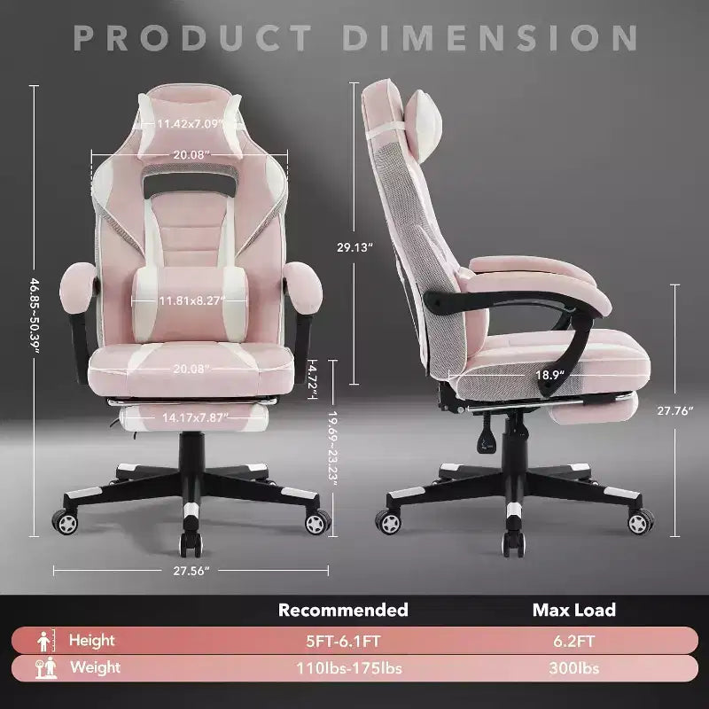 Chaise de gamer pivotante à 360° et réglable en hauteur avec repose-pieds rétractable et support lombaire ergonomique, en cuir PU, avec appui-tête pour le bureau