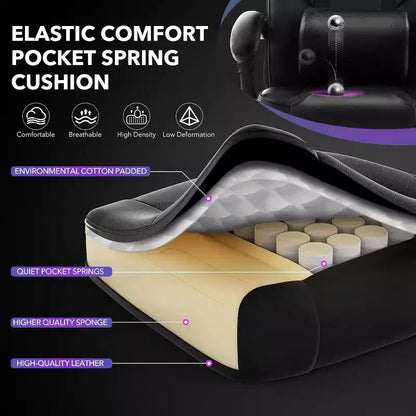 Chaise de gamer pivotante à 360° et réglable en hauteur avec repose-pieds rétractable et support lombaire ergonomique, en cuir PU, avec appui-tête pour le bureau