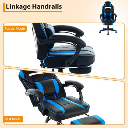 Chaise de gamer pivotante à 360° et réglable en hauteur avec repose-pieds rétractable et support lombaire ergonomique, en cuir PU, avec appui-tête pour le bureau