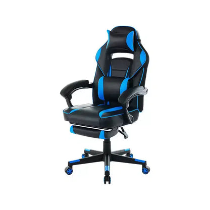 Chaise de gamer pivotante à 360° et réglable en hauteur avec repose-pieds rétractable et support lombaire ergonomique, en cuir PU, avec appui-tête pour le bureau
