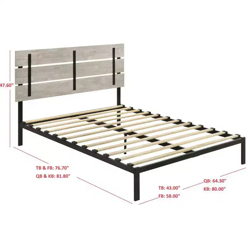 Home Design Hayward Metal Platform Bed, Gray