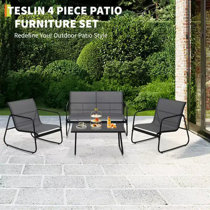 4 Piece Outdoor Patio Conversation Sets, All Weather Textilene Outdoor Table and Chair Set, Small Patio Furniture for Deck Balcony Garden
