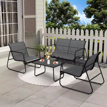 4 Piece Outdoor Patio Conversation Sets, All Weather Textilene Outdoor Table and Chair Set, Small Patio Furniture for Deck Balcony Garden