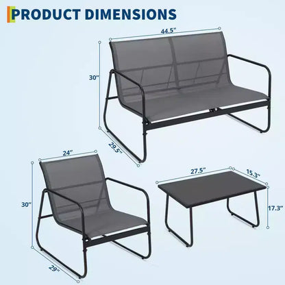 4 Piece Outdoor Patio Conversation Sets, All Weather Textilene Outdoor Table and Chair Set, Small Patio Furniture for Deck Balcony Garden