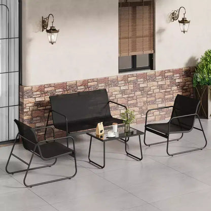 4 Piece Outdoor Patio Conversation Sets, All Weather Textilene Outdoor Table and Chair Set, Small Patio Furniture for Deck Balcony Garden
