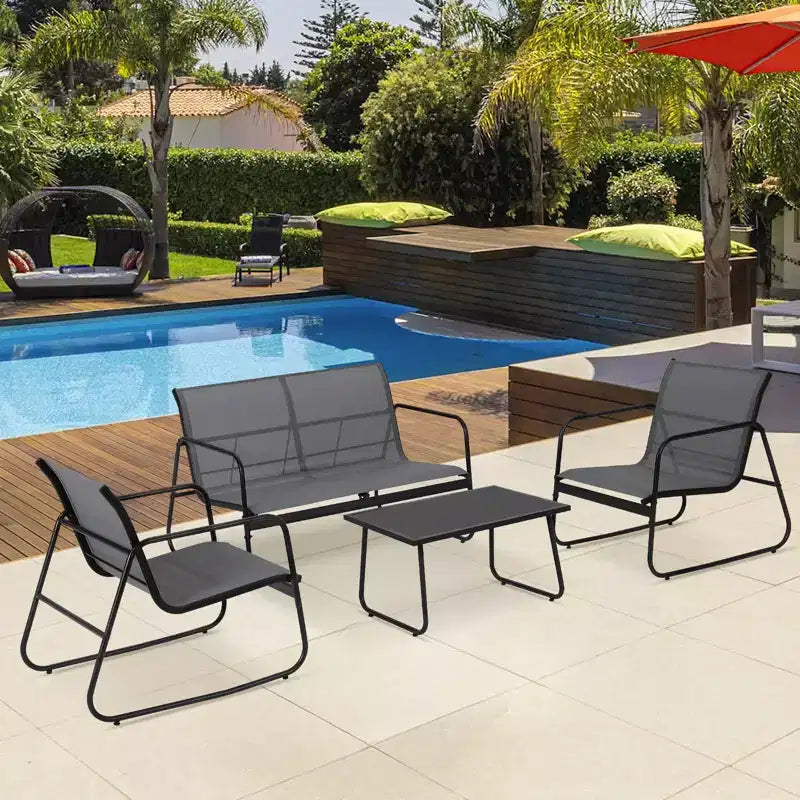 4 Piece Outdoor Patio Conversation Sets, All Weather Textilene Outdoor Table and Chair Set, Small Patio Furniture for Deck Balcony Garden