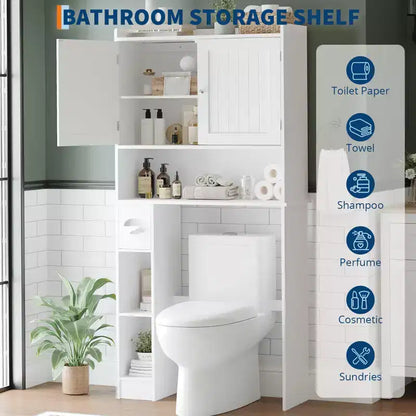 Over The Toilet Storage Cabinet, Bathroom Above Toilet Cabinet Organizer Paper Holder & Adjustable Shelves, Space Saving Toilet Rack