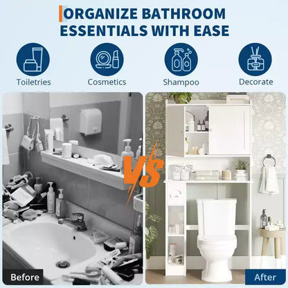 Over The Toilet Storage Cabinet, Bathroom Above Toilet Cabinet Organizer Paper Holder & Adjustable Shelves, Space Saving Toilet Rack
