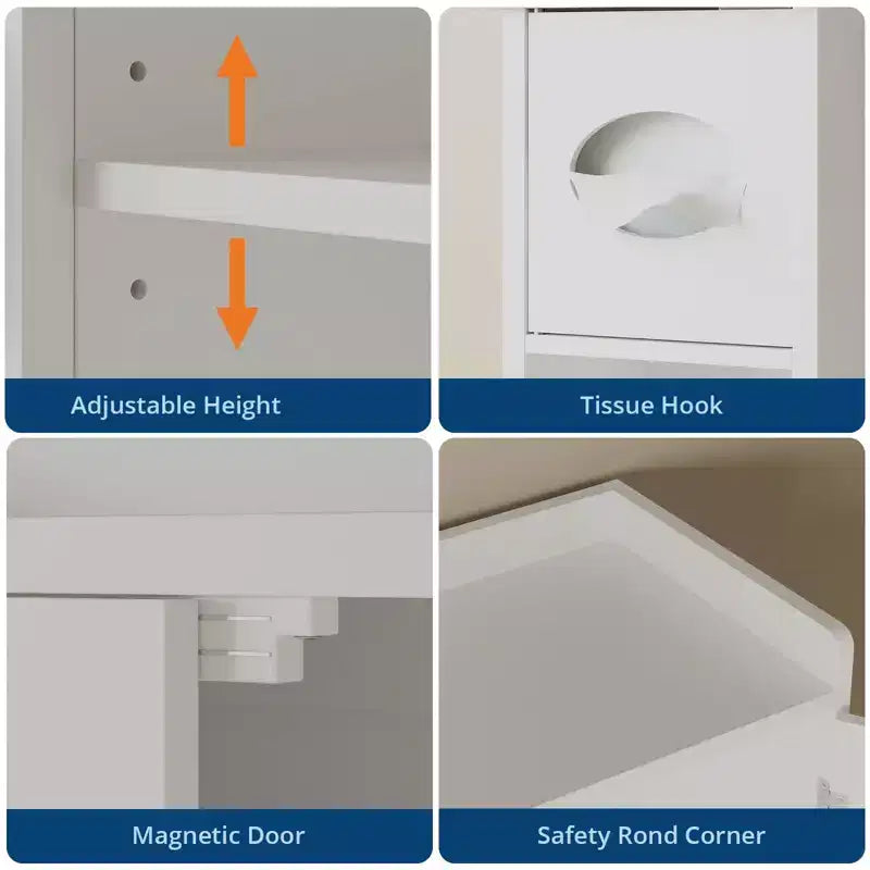 Over The Toilet Storage Cabinet, Bathroom Above Toilet Cabinet Organizer Paper Holder & Adjustable Shelves, Space Saving Toilet Rack