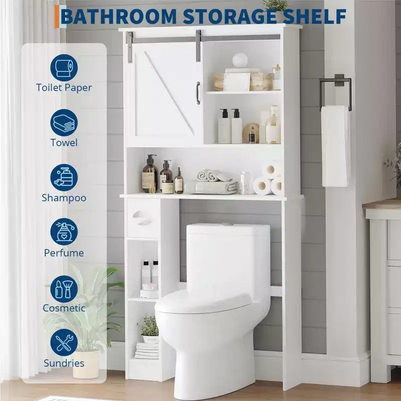 Over The Toilet Storage Cabinet, Bathroom Above Toilet Cabinet Organizer Paper Holder & Adjustable Shelves, Space Saving Toilet Rack
