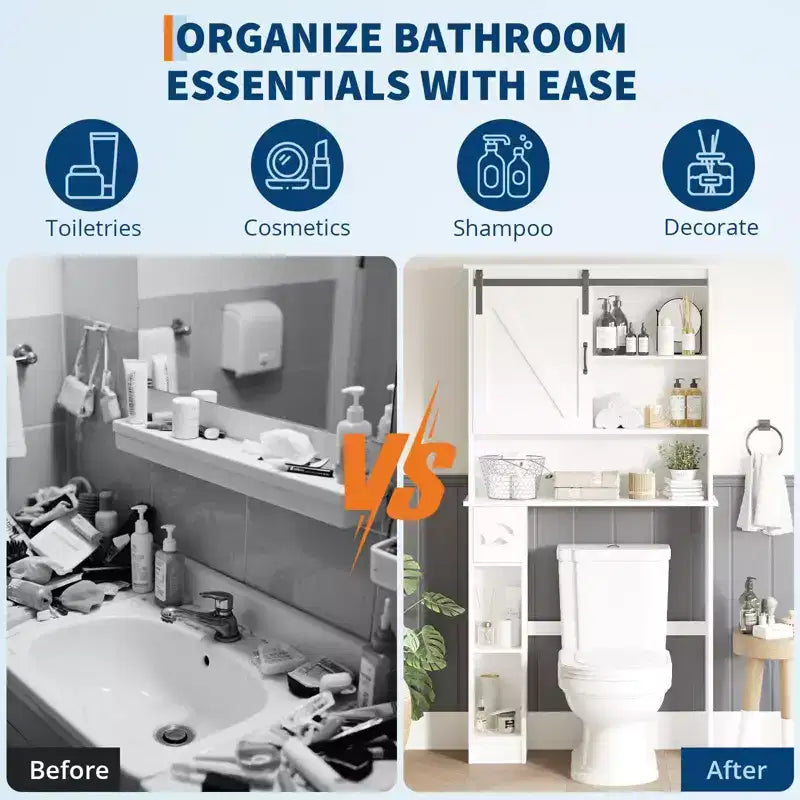 Over The Toilet Storage Cabinet, Bathroom Above Toilet Cabinet Organizer Paper Holder & Adjustable Shelves, Space Saving Toilet Rack