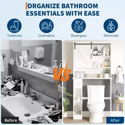 Over The Toilet Storage Cabinet, Bathroom Above Toilet Cabinet Organizer Paper Holder & Adjustable Shelves, Space Saving Toilet Rack