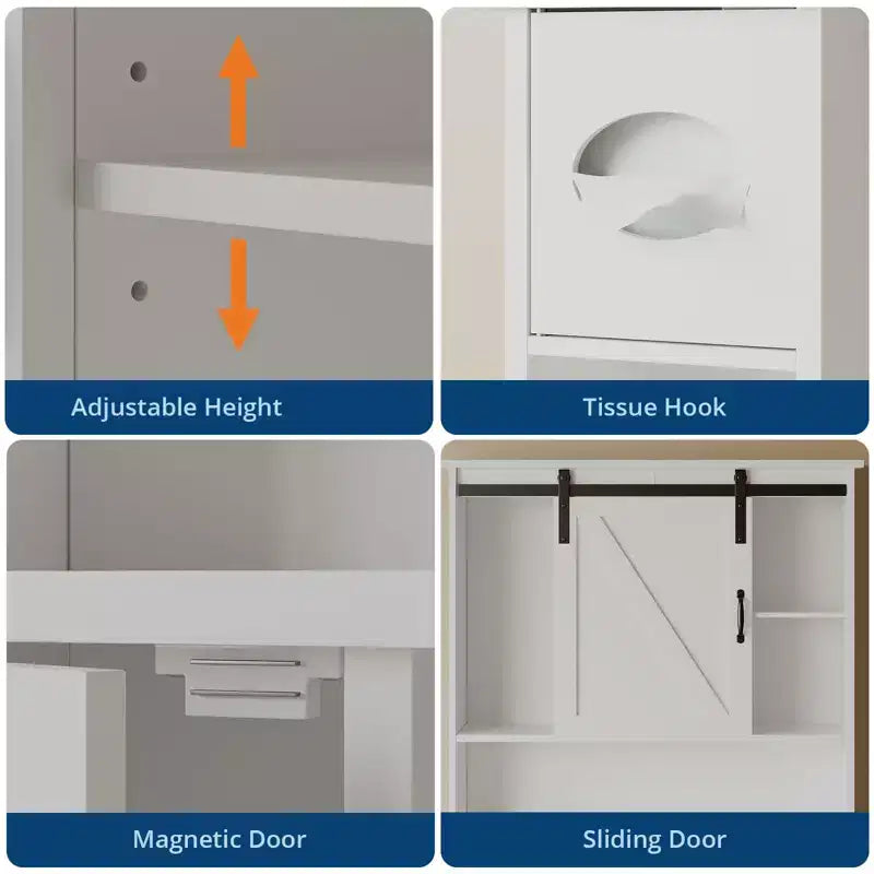 Over The Toilet Storage Cabinet, Bathroom Above Toilet Cabinet Organizer Paper Holder & Adjustable Shelves, Space Saving Toilet Rack