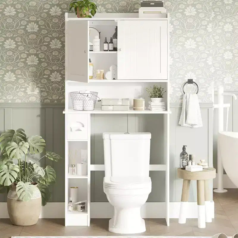 Over The Toilet Storage Cabinet, Bathroom Above Toilet Cabinet Organizer Paper Holder & Adjustable Shelves, Space Saving Toilet Rack