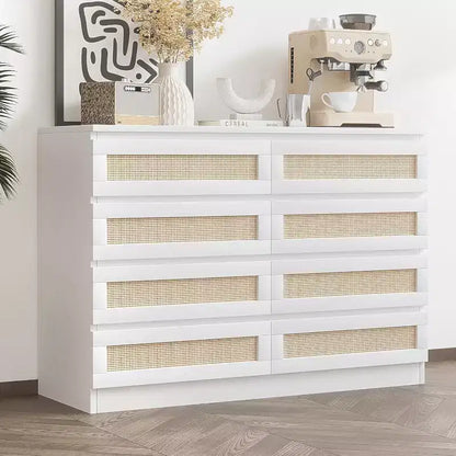 Commode 8 tiroirs CuisinSmart, commode double moderne en rotin, commode en bois pour chambre à coucher, meuble TV et meuble d'appoint