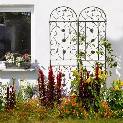 MAYEERTY Lot de 4 treillis de jardin en métal de 220 x 50 cm – Antirouille, marron, pour plantes et fleurs grimpantes d'extérieur