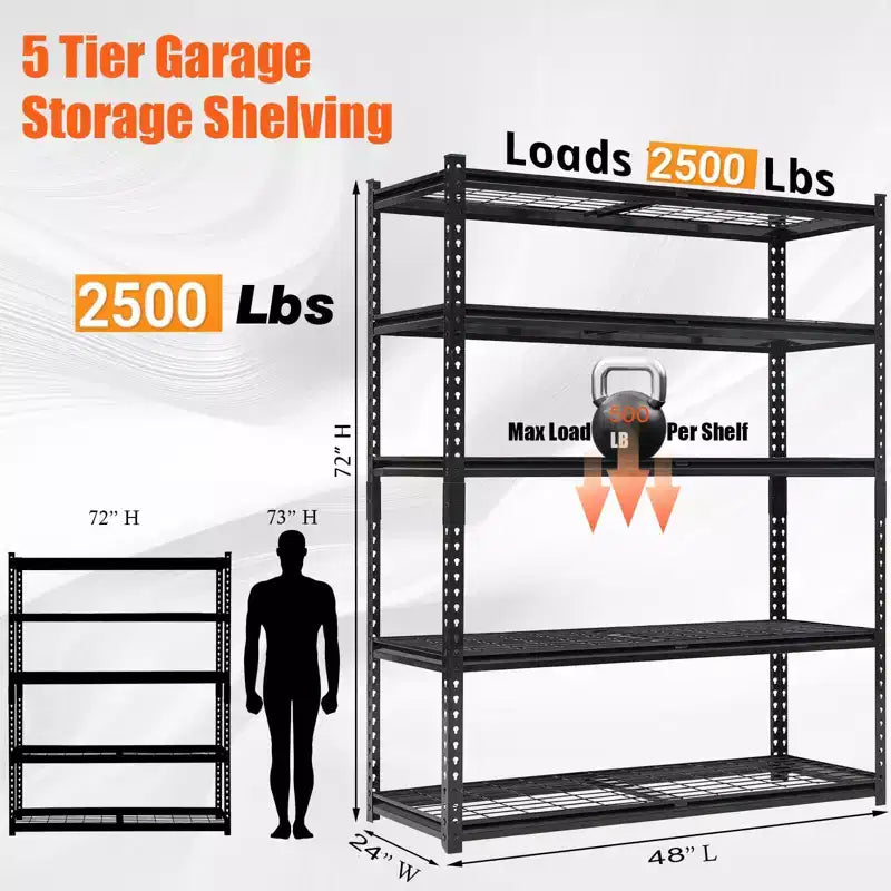 5 Tier Adjustable Utiliy Shelves, 2000 Lbs Heavy Duty Metal Garage Shelves Units,Storage Shelves, Freestanding Shelving Units