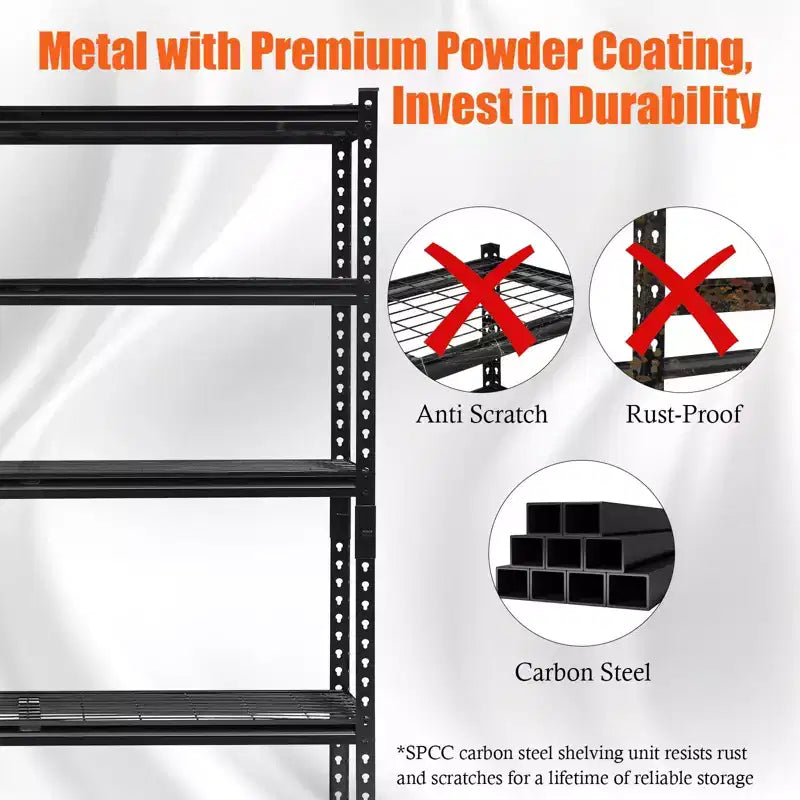 5 Tier Adjustable Utiliy Shelves, 2000 Lbs Heavy Duty Metal Garage Shelves Units,Storage Shelves, Freestanding Shelving Units