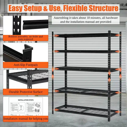 5 Tier Adjustable Utiliy Shelves, 2000 Lbs Heavy Duty Metal Garage Shelves Units,Storage Shelves, Freestanding Shelving Units