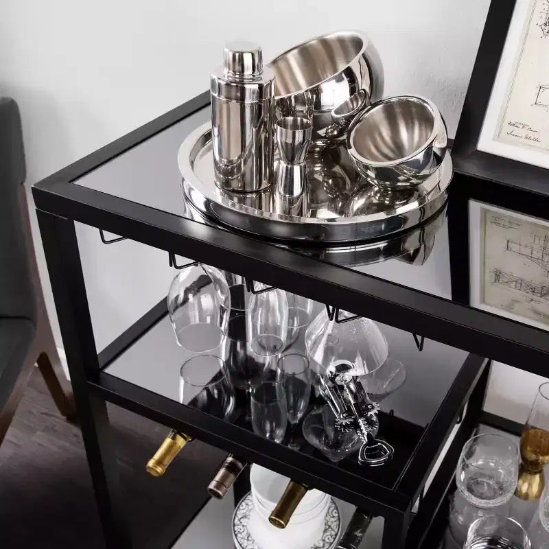 Holly & Martin Zephs Bar Cart - Black with Smoked Mirror - SEI