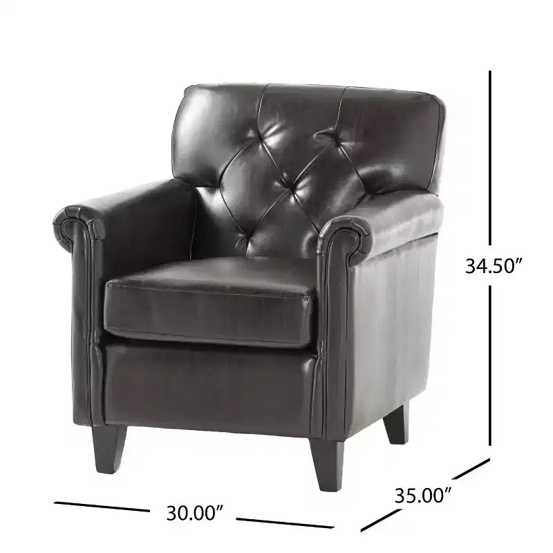 Christopher Knight Home Veronica Contemporary Bonded Leather Tufted Club Chair with Rolled Arm Design